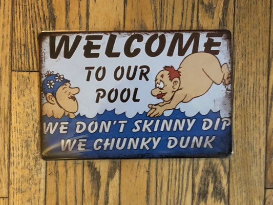 Vintage metal signs “Welcome to our pool” - Classy Canvas Designs