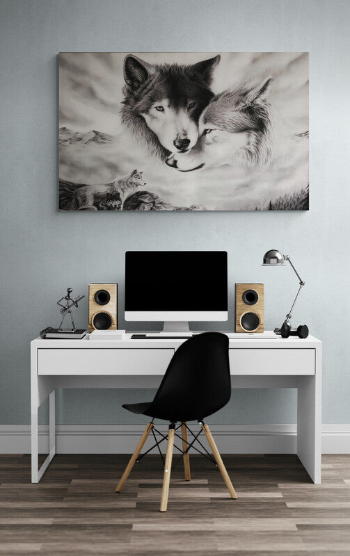 black and white wolves canvas