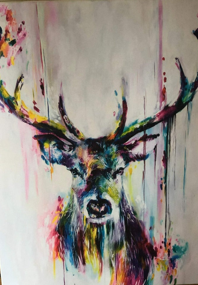 Abstract deer elk, painting on canvas. Framed ready to hang - Classy Canvas Designs
