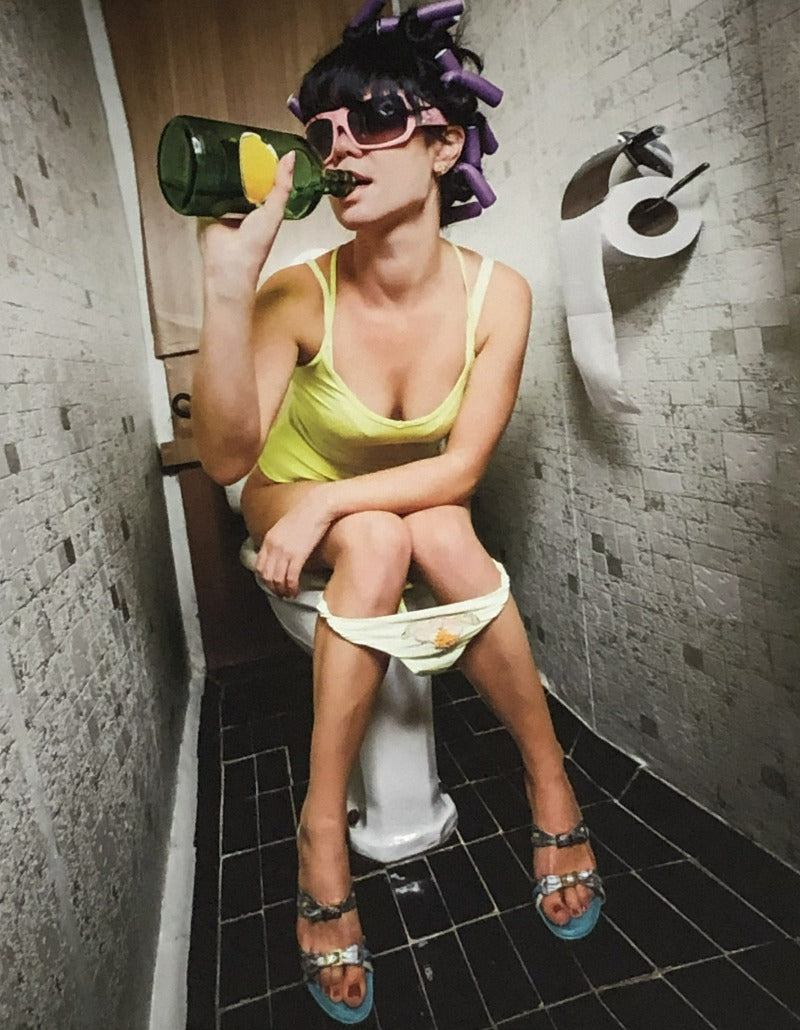 girl drinking on the toilet canvas - Classy Canvas Designs
