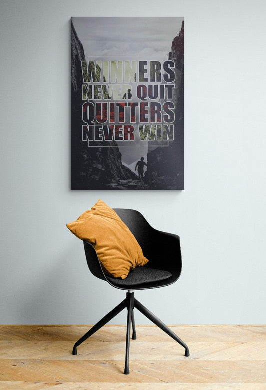 Inspirational and motivational canvas print, winners never quit - Classy Canvas Designs
