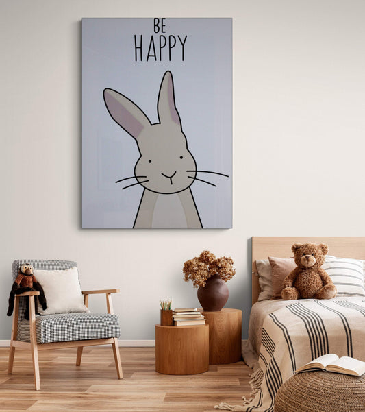 Wall decor, Nursery, canvas print, home decor. "Be happy” rabbit - Classy Canvas Designs
