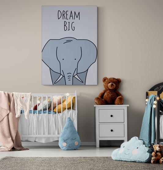 Wall decor, Nursery, canvas print, home decor. "Think Big” Elephant - Classy Canvas Designs